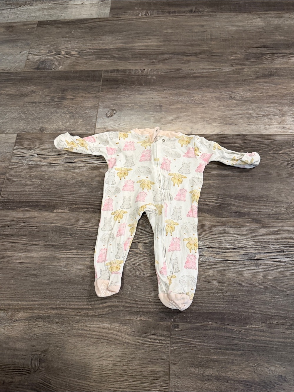 Burt’s Bees Pink & Yellow Animal Print Baby One-Piece Footed Sleeper